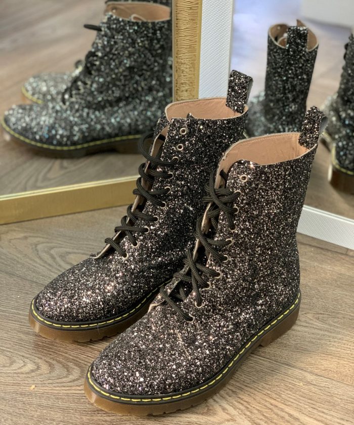 Black Glitter festival combat boots