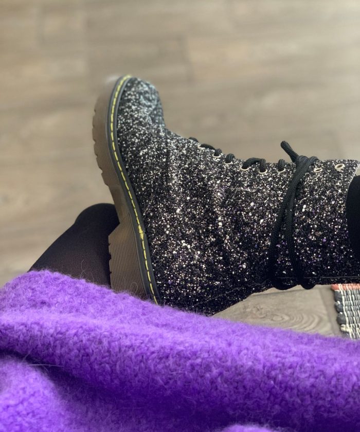 Alternative view of Black Glitter festival combat boots