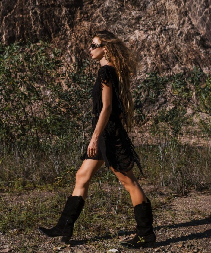 Μπότες Δερμάτινες Suede cowboy Black-Carly boots