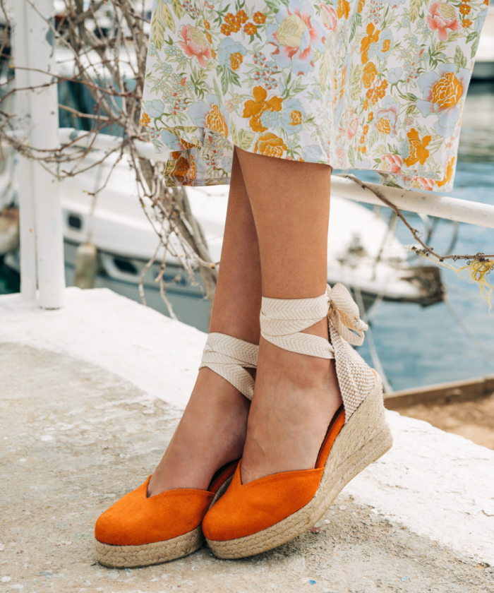 Εspadrilles Orange heart with beige ribbon