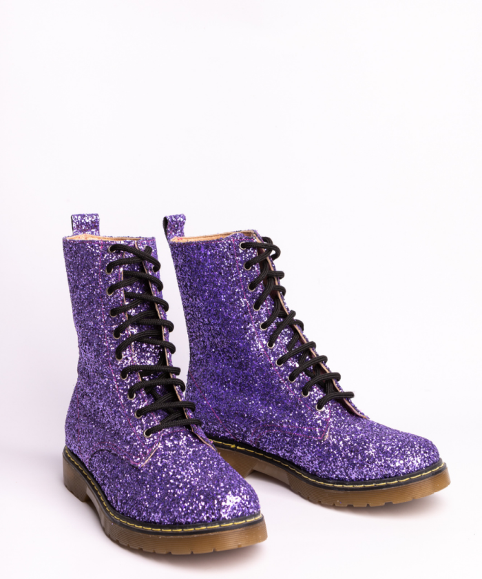Glitter Purple Boots, Combat Festival Boots, Handmade in Greece .