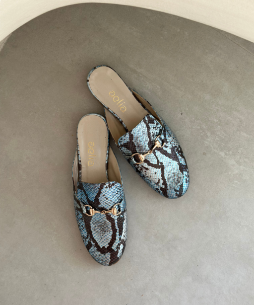 Leather Mules Print Croco print Leather Blue