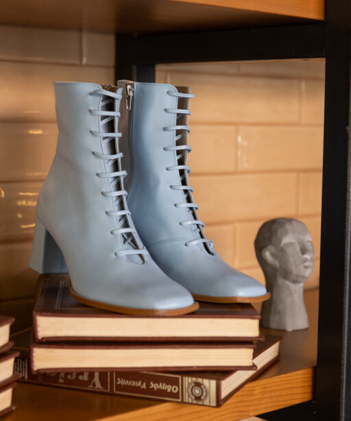 Ciel Leather Boots Medium Heels with laces-Poppins