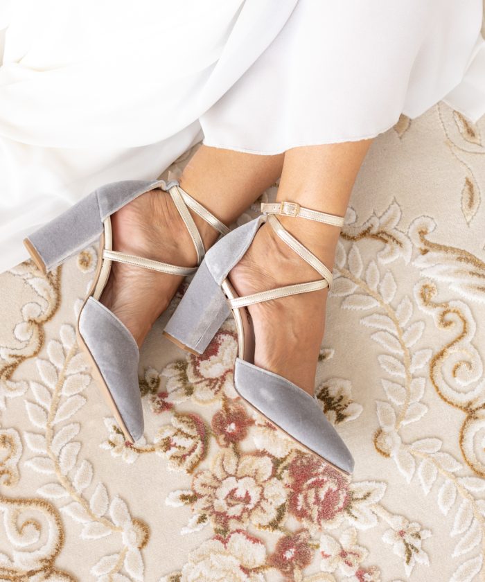 Grey Velvet heels Donna Heart