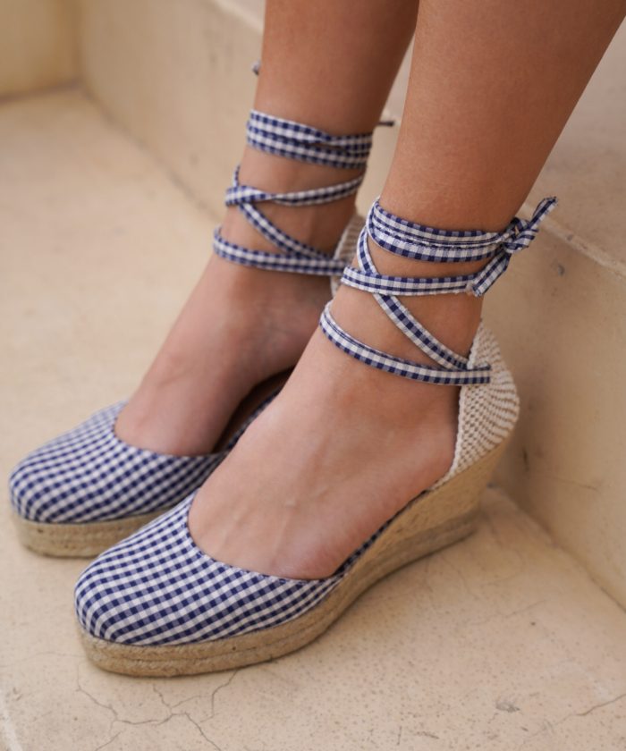 καρό μπλε Χειροποίητες Espadrilles Πλατφόρμες -zoe