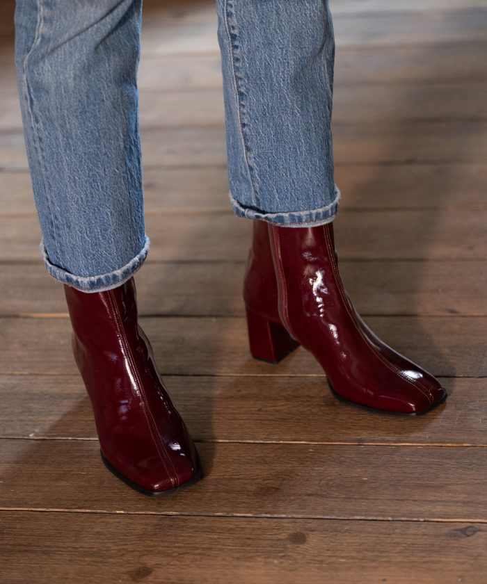 burgundy shiny boots