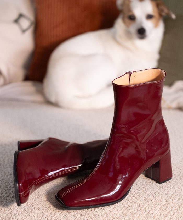 burgundy shiny boots