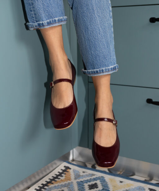 Alternative view of Burgundy Shiny flats Mary Jane -monica