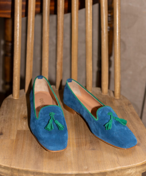 Two tone loafers blue and green Niki loafers με δυο χρώματα σε μπλέ με λεπτομέρειες πράσινο