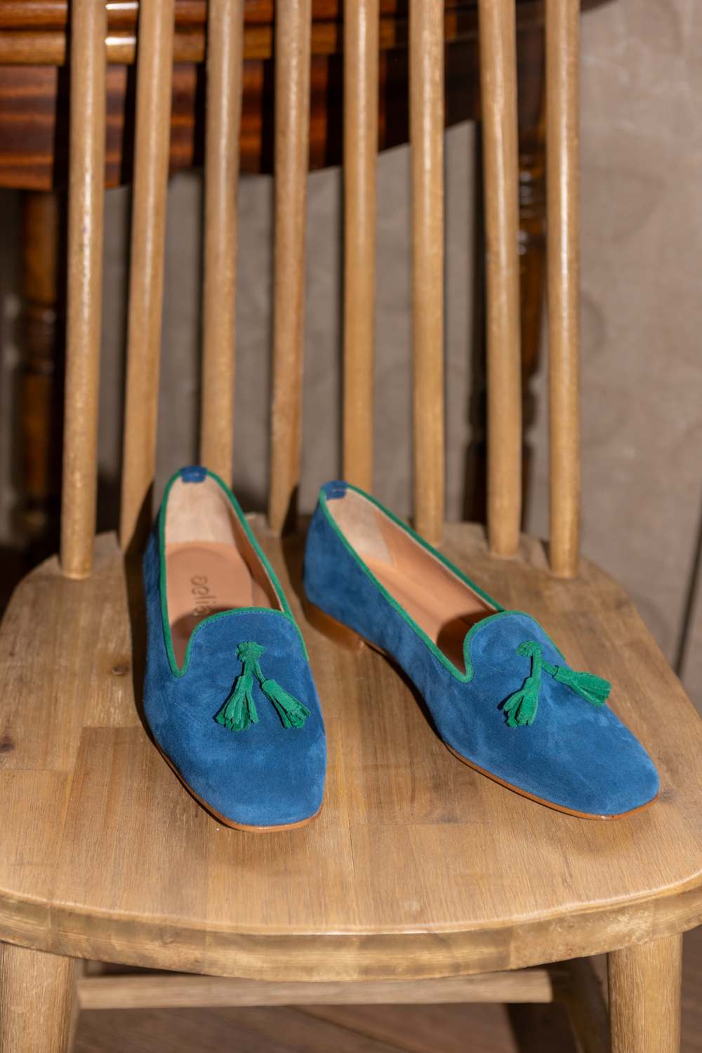 Two tone loafers blue and green Niki loafers με δυο χρώματα σε μπλέ με λεπτομέρειες πράσινο