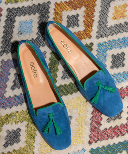 Two tone loafers blue and green Niki