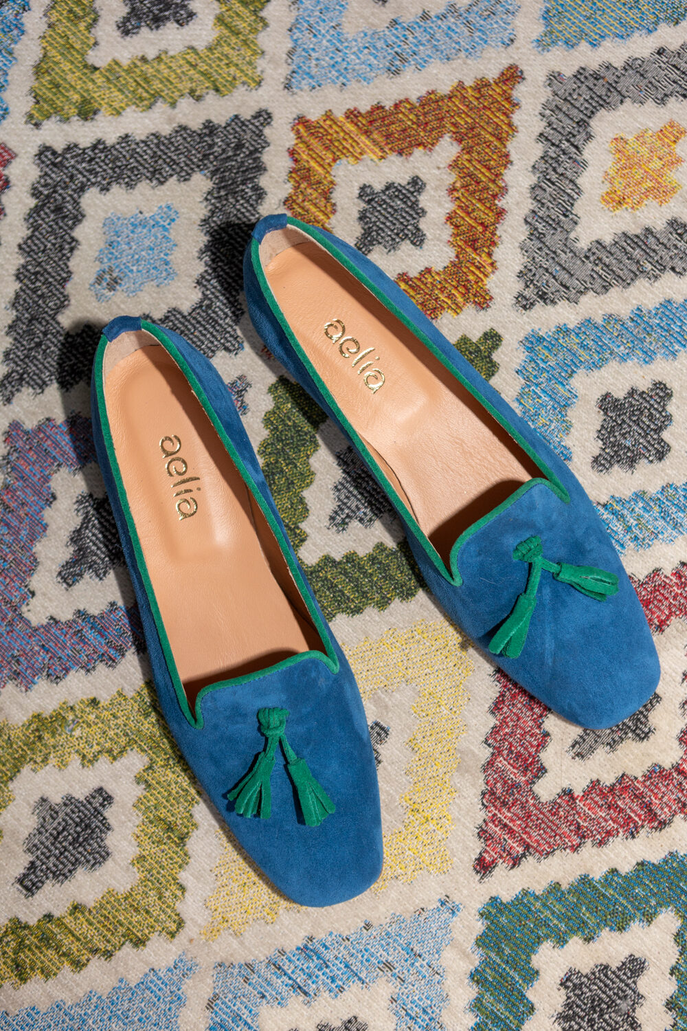 Two tone loafers blue and green Niki