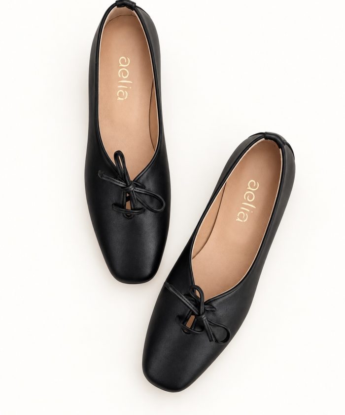 Δερμάτινα Flats με κορδόνι Black "Marilou"