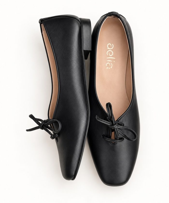 Δερμάτινα Flats με κορδόνι Black "Marilou" - Image 4