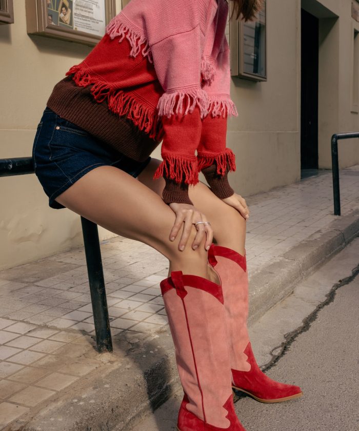 Alternative view of Romy – Δίχρωμες Καστόρινες Μπότες Western σε Ροζ & Κόκκινο
